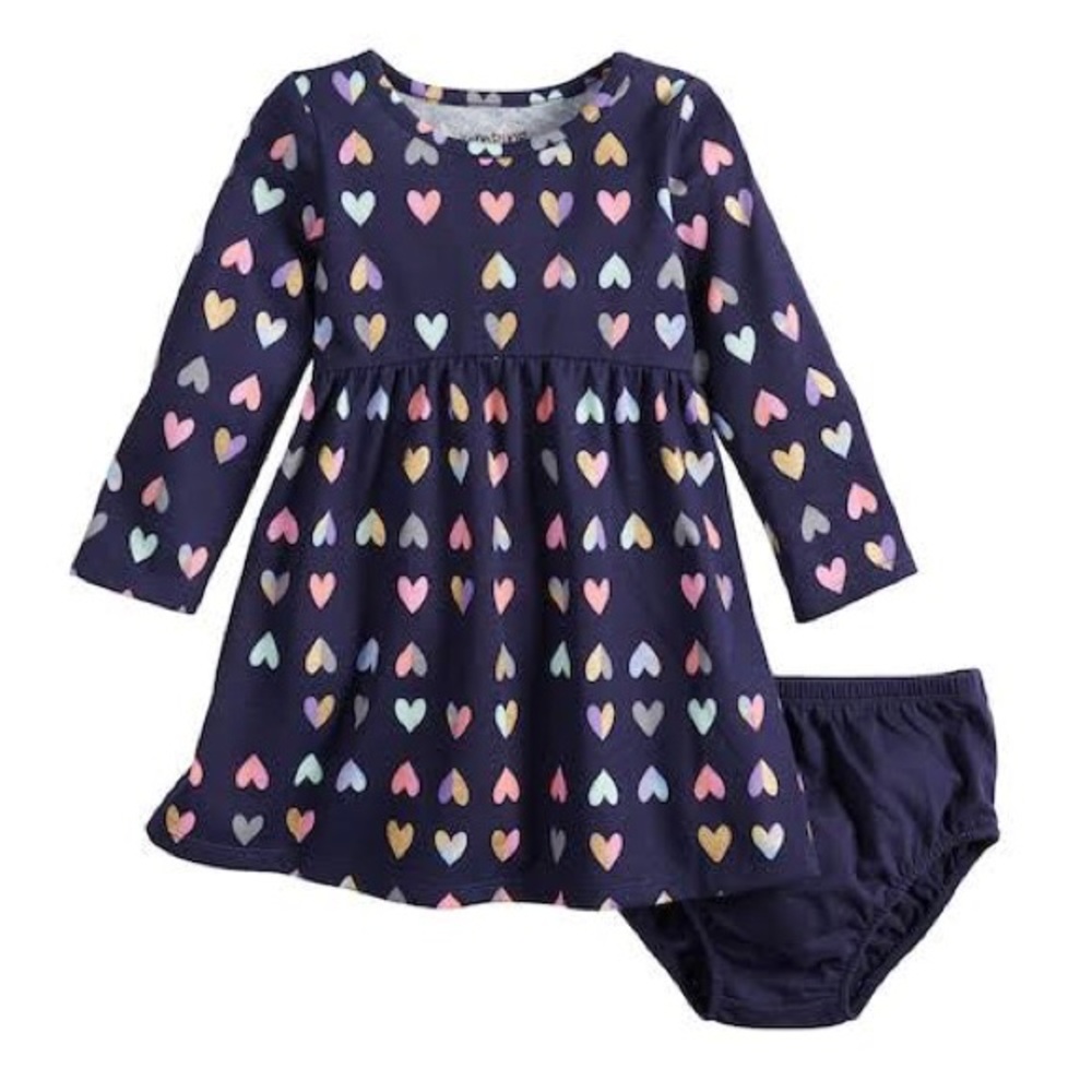 Jumping Beans Glittery Heart Babydoll Navy Dress